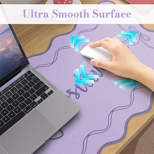 iCasso Purple Office Decor for Women, Scalloped Desk Cover Mat, Large Mouse Pad, Leather Waterproof Accessories Blotter, Non-Slip Mousepad for Organizer Office Dorm Supplies Teacher Girly thumbnail 5