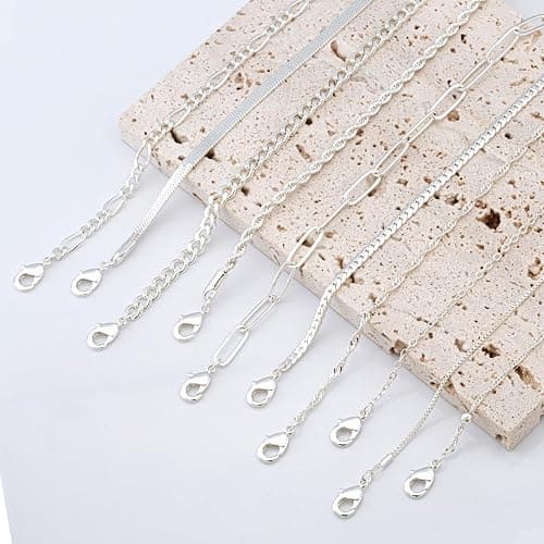 XIANNVXI 10pcs Rose Gold/Gold/Silver Bracelets Stack for Women Dainty Thin Rose Gold Bracelets Set Silver Chain Bracelet Paper Clip Stackable Figaro Herringbone Paperclip Bracelet Pack for Womens thumbnail 5