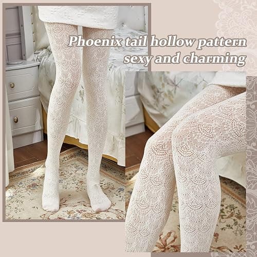 JaGely 1/2/3 Pair White Lace Tights for Women White Fishnet Hollow out Knitted Tights Lolita Stockings Lace Strips Pantyhose thumbnail 6