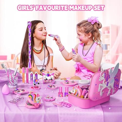 Kids Makeup Kit for Girl - Girls Makeup Kit Toys with Flying Horse Storage Case, Kids Play Makeup Set for Christmas Birthday Gift 3 4 5 6 8 10 11 12+ Years Old thumbnail 2