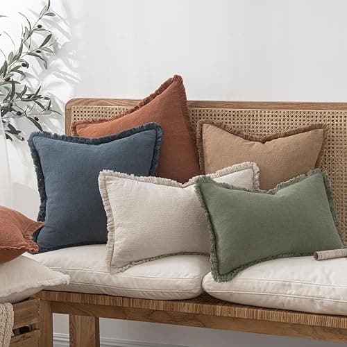 MIULEE Decorative Throw Pillow Covers Neutral Linen Fringe Throw Pillows Euro Shams Set of 2 Natural Beige Boho Farmhouse Cushion Covers for Couch Sofa Bed Living Room Spring Home Decor 24x24 Inch thumbnail 7