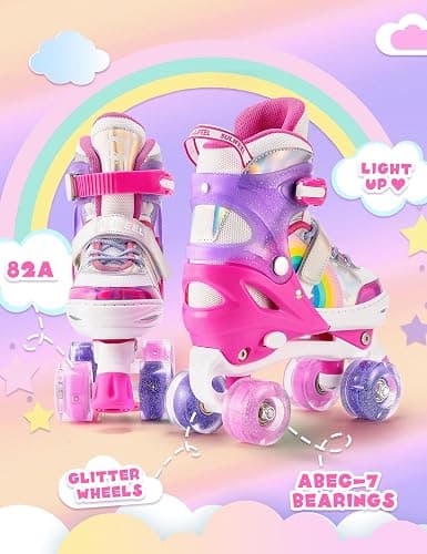 SULIFEEL Rainbow Unicorn 4 Size Adjustable Light up Roller Skates for Girls Boys for Kids thumbnail 4