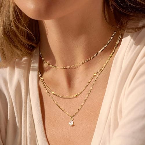 Kakonia Layered Gold Necklace for Women 14K Gold Plated Pendant Necklace Set Gold Necklace Satck Dainty Gold Chain Trendy Jewelry for Women thumbnail 2