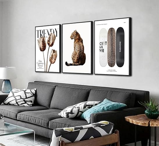3Pcs Black Framed Trendy Leopard Print Canvas Wall Art Picture Stylish Female Aesthetic Poster Cheetah Printed Preppy Fashion Skateboard Wall Decor for Bedroom Apartment Dorm Living Room 12x16in thumbnail 3