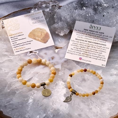 Bivei Natural Semi Precious Gemstone beads bracelet for women - Life Tree and Leaf Charm Energy Reiki Crystal Stretch Bracelets thumbnail 6