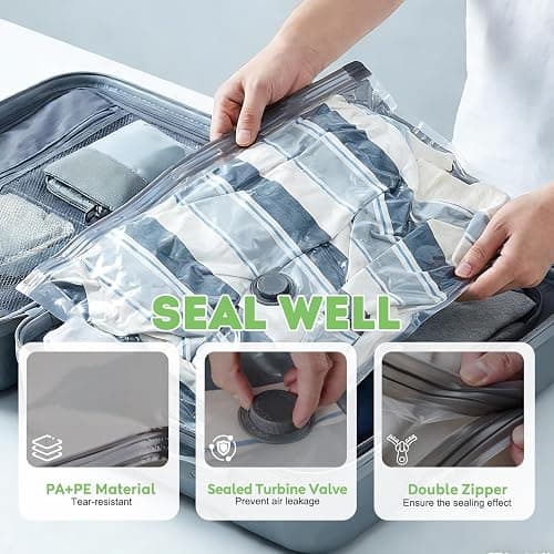 Mapambo Vacuum Storage Bags with -60000Pa USB Pump, 15 Pack Vacuum Seal Bags for Clothing Travel in 3 Sizes, Travel Vacuum Bags with Pump, Saving up to 80% of Luggage Space (15 Combo Size) thumbnail 5