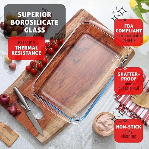 Nestl 8pc Glass Baking Dishes for Oven, Glass Food Storage Containers with Lids, Leakproof Casserole Dishes for Oven with Lid, Cooking, Microwave Oven Freezer Safe Bakeware, 9x13 Lasagna Pan Black thumbnail 2