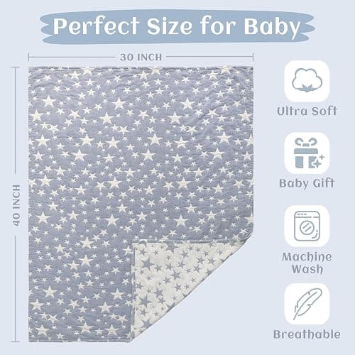 NTBAY 3 Layer Toddler Blanket, Muslin Cotton Jacquard Bed Blankets, Lightweight Thermal Baby Blanket, Super Soft and Warm Crib Blanket for All Seasons, Decoration Gift, 30"x40", Blue thumbnail 3