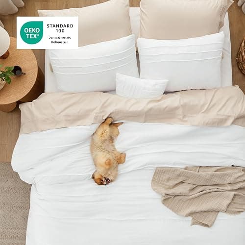Bedsure Full Comforter Set - 4 Pieces Pinch Pleat Bed Set, White Boho Bedding for All Season, 1 Soft Comforter, 2 Pillowcases, 1 Decorative Pillow thumbnail 4