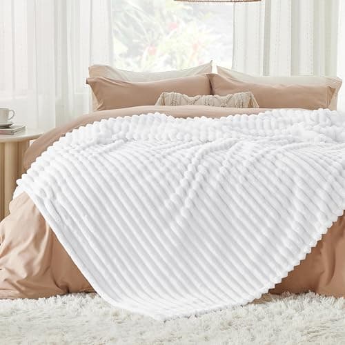 Bedsure GentleSoft King Throw Blanket for Couch - Cozy Soft Blankets for Women, Cute Small Fleece Throws for Girls, Bright White, 108x90 Inches thumbnail 2