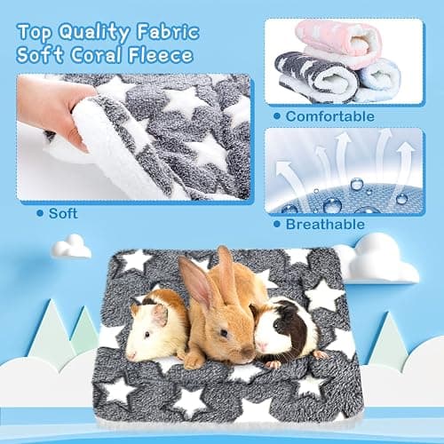 Jetec 3 Pcs Bunny Guinea Pig Beds Soft Bunny Mats Warm Guinea Pig Mat Small Animal Bed Pads Fleece Sleeping Pads for Indoor Rabbit Hamster Squirrel Hedgehog Chinchilla(Fleece,Star,Blue) thumbnail 3