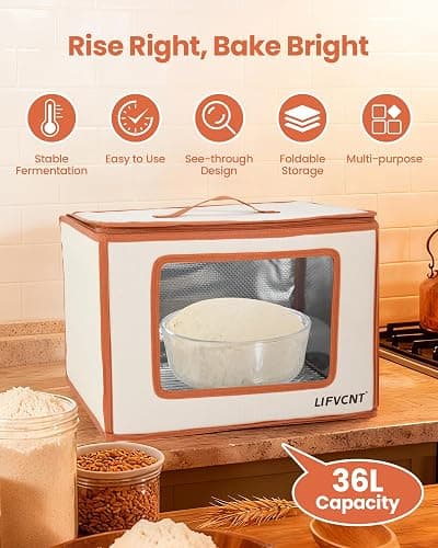 LIFVCNT Folding Proofing Box with Metal Rack & Water Tray, Bread Proofer with 68–131°F Temp Control & 99H Timer | Dough Proofing Box for Sourdough, Pizza, Kombucha,Yogurt, Bread Baking thumbnail 8