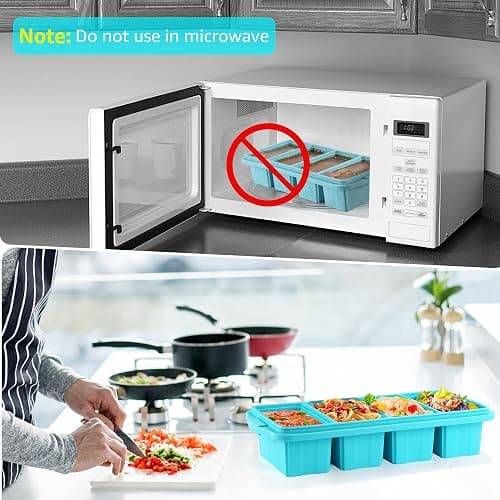 Ztomine Silicone Freezer Tray With Lid - Silicone Freezer Food Molds- Large Ice Cube Tray,Silicone Freezer Container,Freeze & Store Soup, Sauce, Broth,Leftovers - Makes 4 Perfect 1 Cup thumbnail 7