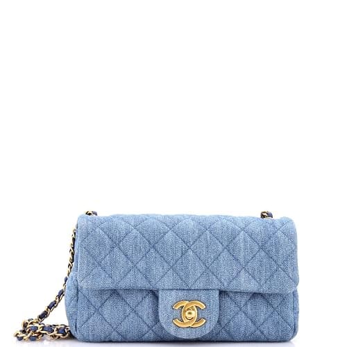Chanel, Pre-Loved Pearl Crush Flap Bag Quilted Denim Mini, Blue - Image 1