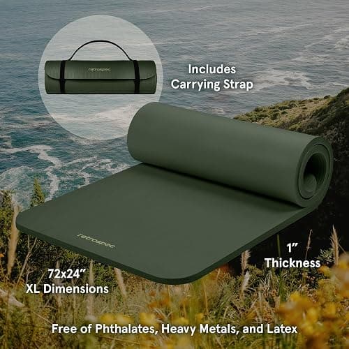 Retrospec Solana Yoga Mat 1" Thick With Nylon Strap For Men & Women - Non Slip Exercise Mat For Home Yoga, Pilates, Stretching, Floor & Fitness Workouts thumbnail 2