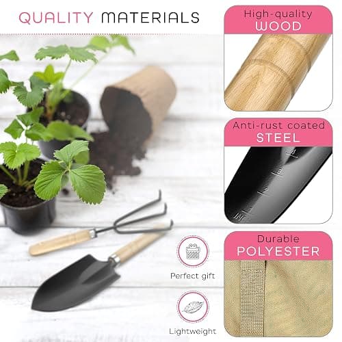 Gardening Tools for Women Stainless Steel Gardening Tools - Gardening Kit Garden Tools for Women Includes Shovel Trowel Fork Rake Gardening Gloves Perfect Gardening Gifts - Light Green thumbnail 4