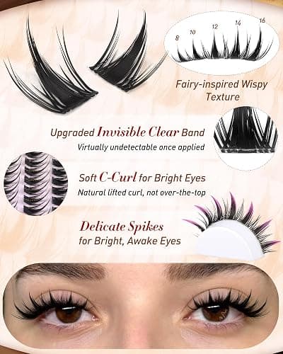 Manga Lash Clusters Natural Anime Lash Clusters with Spikes Fairy Cluster Eyelash Extensions Wispy Spiky Cosplay Individual Lashes with Invisible Band C Curly Doll Lash Extension 8-16MM by zenotti thumbnail 5