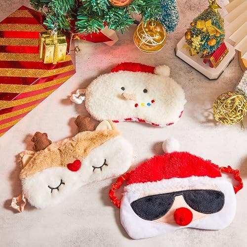 3 Pieces Christmas Eye Masks for Boys and Girls Sleeping Mask for Kids Sleep for Christmas, Santa Snowman Reindeer Cute Soft Plush Blindfold Gifts for Children Family Party Present thumbnail 3