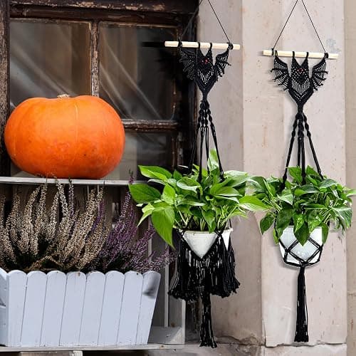 Shappy 2 Packs Jute Crochet Long Plant Hanger for 3 Inch to 12 Inch Pots, Macrame Plant Holder Rope Boho Plant Hanger with 2 S Shaped Hooks for Halloween Home Decor (Black,Bat) thumbnail 6