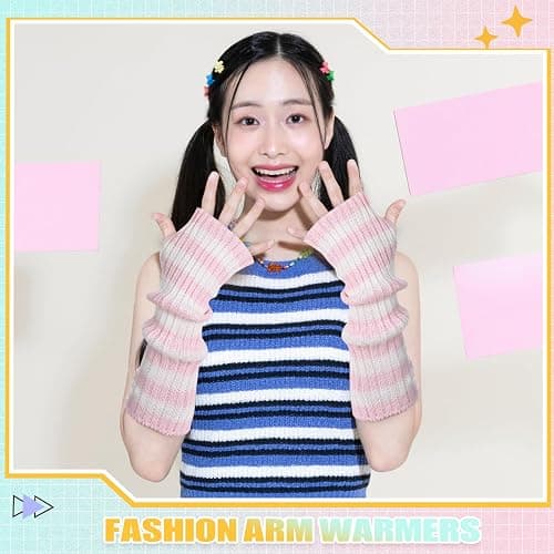 Berlune 6 Pairs Arm Warmers Kawaii Sleeves Cute Y2k Harajuku Japanese Style for Women Girls Lolita Costume School, 6 Colors thumbnail 7