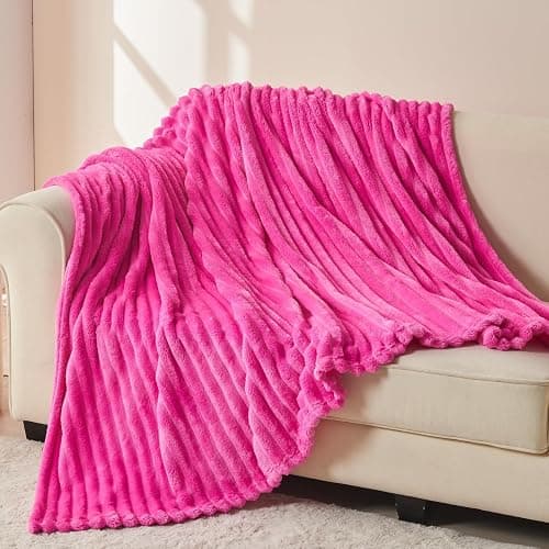 NEWCOSPLAY Super Soft Twin Blanket Hot Pink Premium Silky Flannel Fleece 3D Ribbed Jacquard Lightweight Bed Blanket All Season Use (Hot Pink Ribbed, Twin(60"x80")) thumbnail 4
