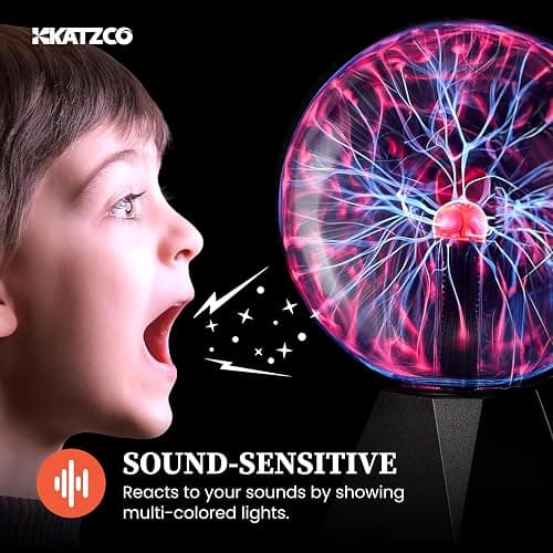 Katzco 7 Inch Plasma Ball Lamp - Touch and Sound Sensitive Electric Globe with Lightning Effects - Plug-in Energy Ball for Parties, Room Decor, and STEM Learning - Static Electricity Sphere for Kids thumbnail 5