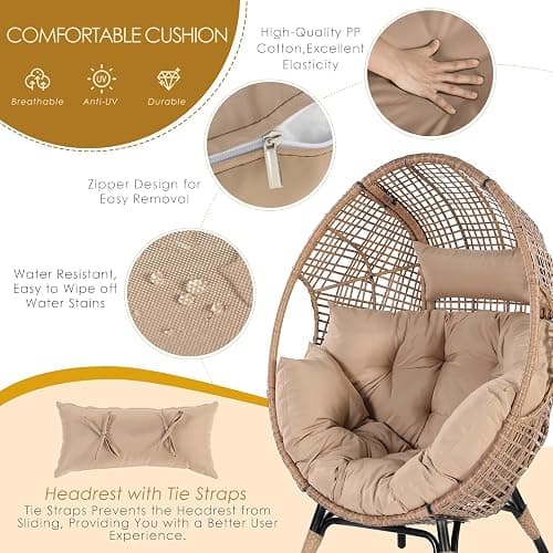 NICESOUL Egg Chair Indoor Outdoor, Large Egg Lounge Chair w/Ottoman, Oversized Comfy Cushioned Brid Cage Seat 440lbs, Boho Nest Seat with Footstool for Patio, Bedroom, Lawn, Backyard, Brown thumbnail 5