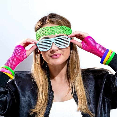 TecUnite 12 Pairs Fishnet Gloves Fingerless Neon Gloves for Women Men 80s Party Costume Accessories Supplies thumbnail 6