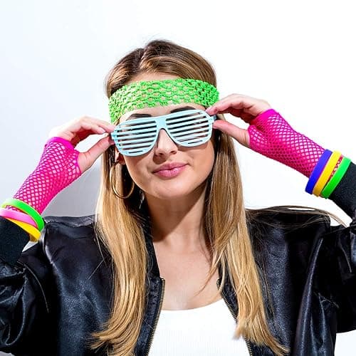 TecUnite 12 Pairs Fishnet Gloves Fingerless Neon Gloves for Women Men 80s Party Costume Accessories Supplies - Simple Style thumbnail 6
