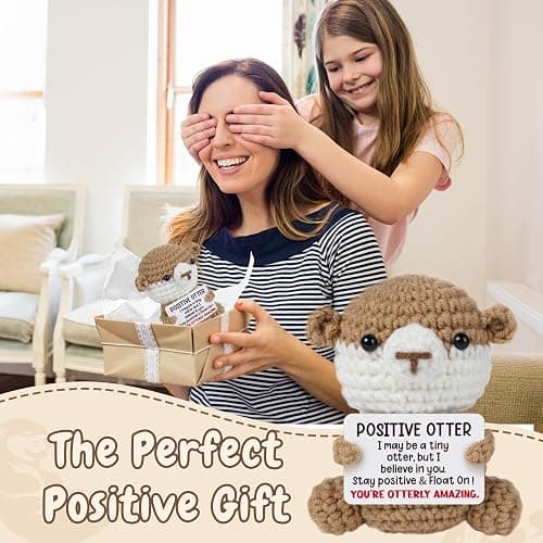 Christmas Birthday Gifts for Women Teens - Positive Otter Crochet Animals, Friendship GIfts for Women, Gifts for Friend Mom Daughter Coworker Teen Girls, Desk Home Decor, Emotional Support Gift. thumbnail 5