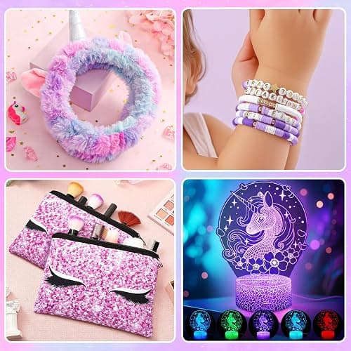 Toylink Unicorn Gifts for Girls Age 4 5 6 7 8 9 10, Kids Unicorn Toys with Mini Karaoke Machine/Glowing Blanket/Night Light/Headband/Bracelets, Birthday Graduation Gifts for Daughter Niece thumbnail 6