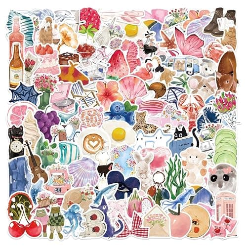 Lot de 100 autocollants esthétiques aquarelle, autocollants en vinyle, mignons et girly, pour bagages, scrapbooking, skateboard, guitare, bouteille d'eau, cadeau pour adolescentes, enfants et filles. - Image 1
