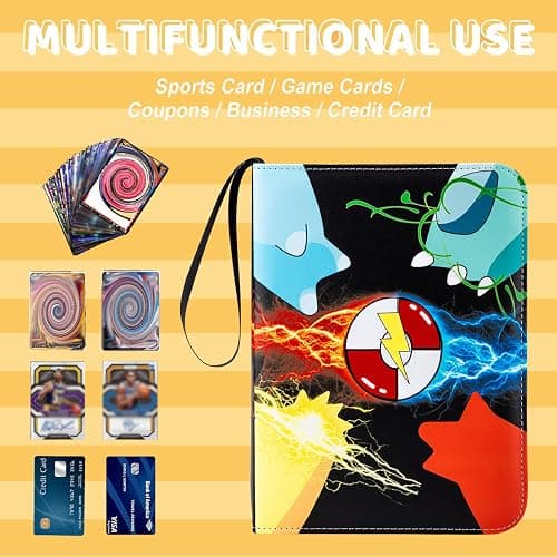 Jravkfi Card Binder 4 Pocket with 50 Removable Sleeves-Can Hold 400 Cards,3-Ring Zipper Sports Book is Gifts for Boys and Girls（Black） thumbnail 4