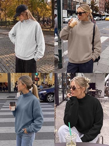 Trendy Queen Womens Mock Neck Sweatshirts Oversized Pullover Fall Outfits | Fall Fashion Clothes 2026,Long Sleeve Tops,Comfort Soft Fleece,Travel Casual Work Lounge Daily Outfit thumbnail 5