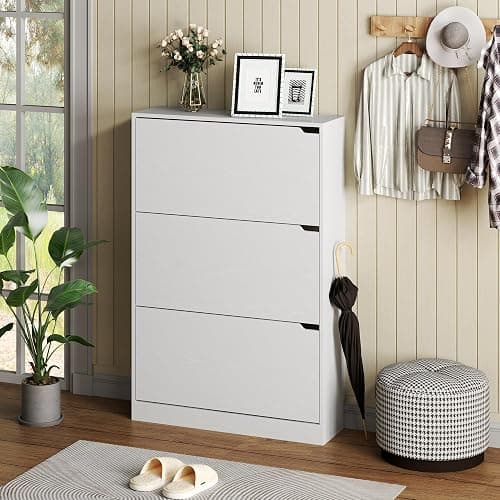 BORNOON Shoe Cabinet with 3 Flip Drawers, Hidden Wood Shoe Cabinet,Freestanding Shoe Storage Cabinet for Entryway Hallway.White. 47.2" H*31.5" W*9.45" D. thumbnail 3