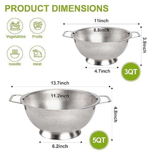 Gulex Colander Stainless Steel 5-Quart, Strainer for Kitchen Food, Dishwasher Safe thumbnail 3