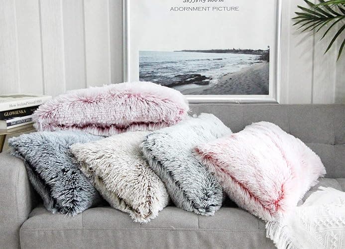 Uhomy 2 Packs Fluffy Accent Pillows Cover 20"x12", Soft Gray Ombre Faux Fur Throw Pillow Case, Modern Luxury Decorative Square Cushion Cover for Farmhouse Home Decor for Sofa/Bed/Chair, 50x30cm thumbnail 7
