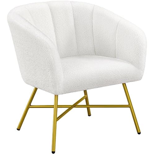Yaheetech Boucle Tub Chair, Upholstered Vanity Chair with Round Back, White | Modern Armchair with Integrated Backrest and Armrests, Thick Padded Seat and Adjustable Foot Pads for Living Room Bedroom - Image 1