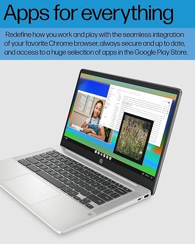 HP Chromebook 14 Laptop, Intel Celeron N4120, 4 GB RAM, 64 GB eMMC, 14" HD Display, Chrome OS, Thin Design, 4K Graphics, Long Battery Life, Ash Gray Keyboard (14a-na0226nr, 2022, Mineral Silver) thumbnail 7