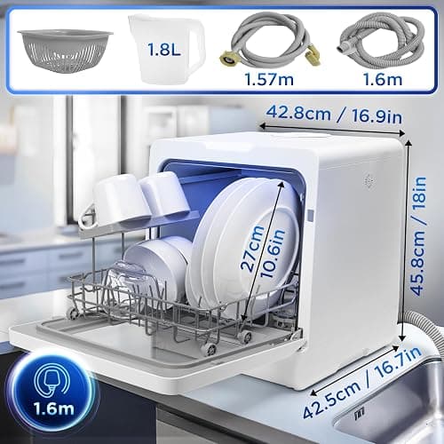 Duronic DW5 WE Lave-vaisselle posable 950W Lave vaisselle de comptoir | Lave vaisselle avec 6 programmes de lavage séchage Lave les plats assiettes verres bols couverts fruits Gain de place thumbnail 2