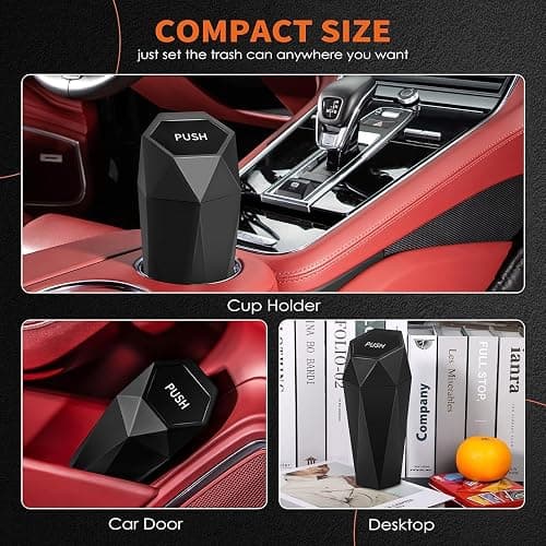 HOTOR Car Trash Can with Lid - 1 Pack, Mini Essential Car Accessories for Interior, Leakproof Car Garbage Can with 15 Attached Trash Bags, Multipurpose Car Organizers and Storage,Black thumbnail 3