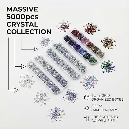 Worthofbest Hotfix Rhinestone Setter, Hot Fix Applicator Tool Bedazzler Kit with rhinestones, Kit, Hot Fixed Wand for Clothes Clothing Fabric Crafts, 5000 Pcs, AB Crystal, Clear, 3 Gems Sizes, Tips thumbnail 5