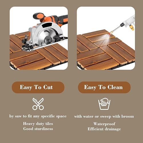 30 Pcs Interlocking Deck Tiles Solid Wood, Patio Floor Decking Tiles, Wooden Patio Flooring Outdoor Waterproof, Acacia Wood Decking All Weather for Balcony, Backyard, Porch, Poolside Use, Brown thumbnail 4