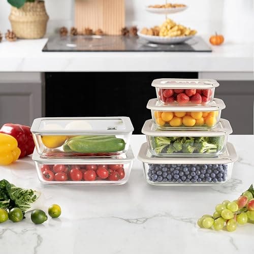 EcoEvo Glass Food Containers with Glass Lid, Microwave Safe Food Storage Container Set, 4 Pack, Airtight Storage Set with Leak Proof Lids, Meal Prep Containers thumbnail 6