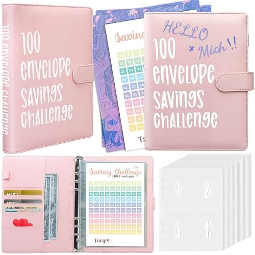 100 Envelopes Saving Challenge Binder, A5 Money Saving Budget Binder with 100 Cash Envelope | Savings Challenges Save $5,050 (Pink) - Image 1
