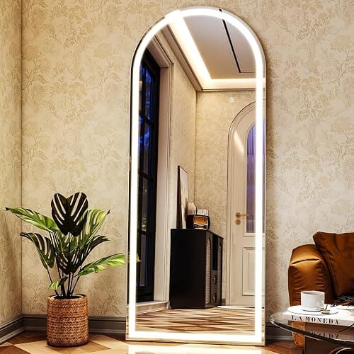 XRAMFY LED White Arched Full Length Mirror - 24“ x 65” Adjustable Brightness, Touch Screen Controls, Wall Mounted or Freestanding for Bedroom, Living Room, Cloakroom Dressing Mirror thumbnail 3