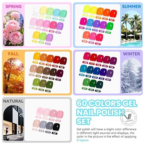 VANREESA 148Pcs Gel Nail Polish Kit with U V Light Almond Nail Tips Nail Drill -60 All Seasons Colors Gel Polish Set with 6Pcs Base Top Coat Gel Nail Kit for Beginners with Everything Gifts for Women thumbnail 2