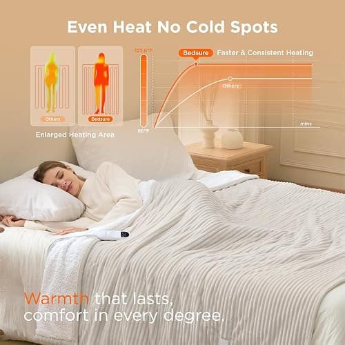 Bedsure GentleSoft Electric Blanket Full Size - Soft Ribbed Flannel Heated Blanket with 6 Heat Settings, Heating with 10 Time Settings, 8 hrs Timer Auto Shut Off, Gifts for Grandma (72"x84", Cream) thumbnail 3