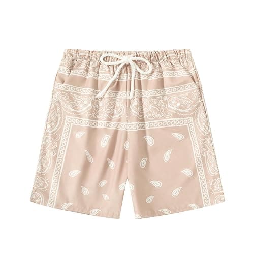 Eymitory Boy's Summer Boho Paisley Print Shorts Casual Kids Drawstring High Waisted Graphic Shorts with Pocket - Image 1