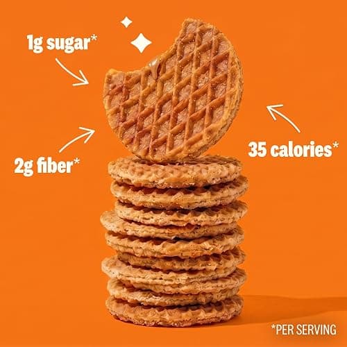 Rip Van Wafels Dutch Caramel Mini Stroopwafels - Low Carb Snacks (3g Net Carbs) - Non GMO Snack - Keto Friendly - Office Snacks - Low Calorie Snack (34 Calories) - Low Sugar (1g) - 32 Pack thumbnail 5